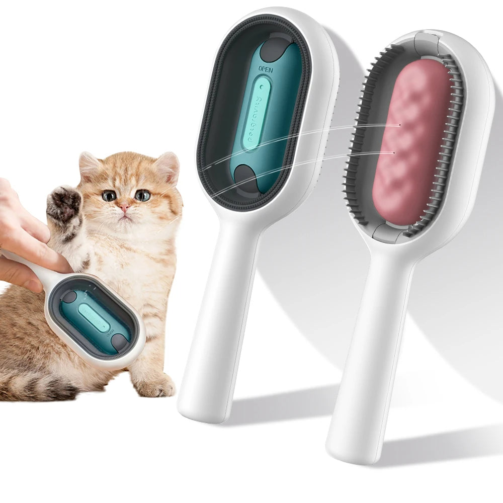 3-in-1 Kattenborstel met Waterreservoir – Verwijdert Losse Haren & Masseert