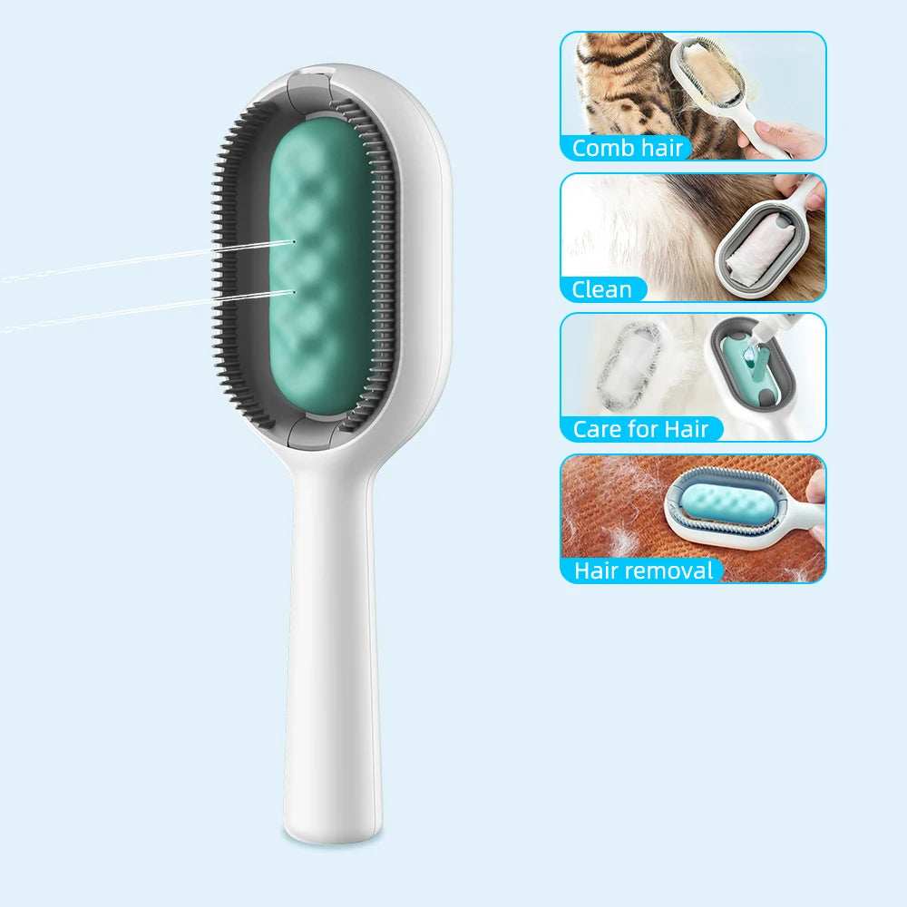 3-in-1 Kattenborstel met Waterreservoir – Verwijdert Losse Haren & Masseert