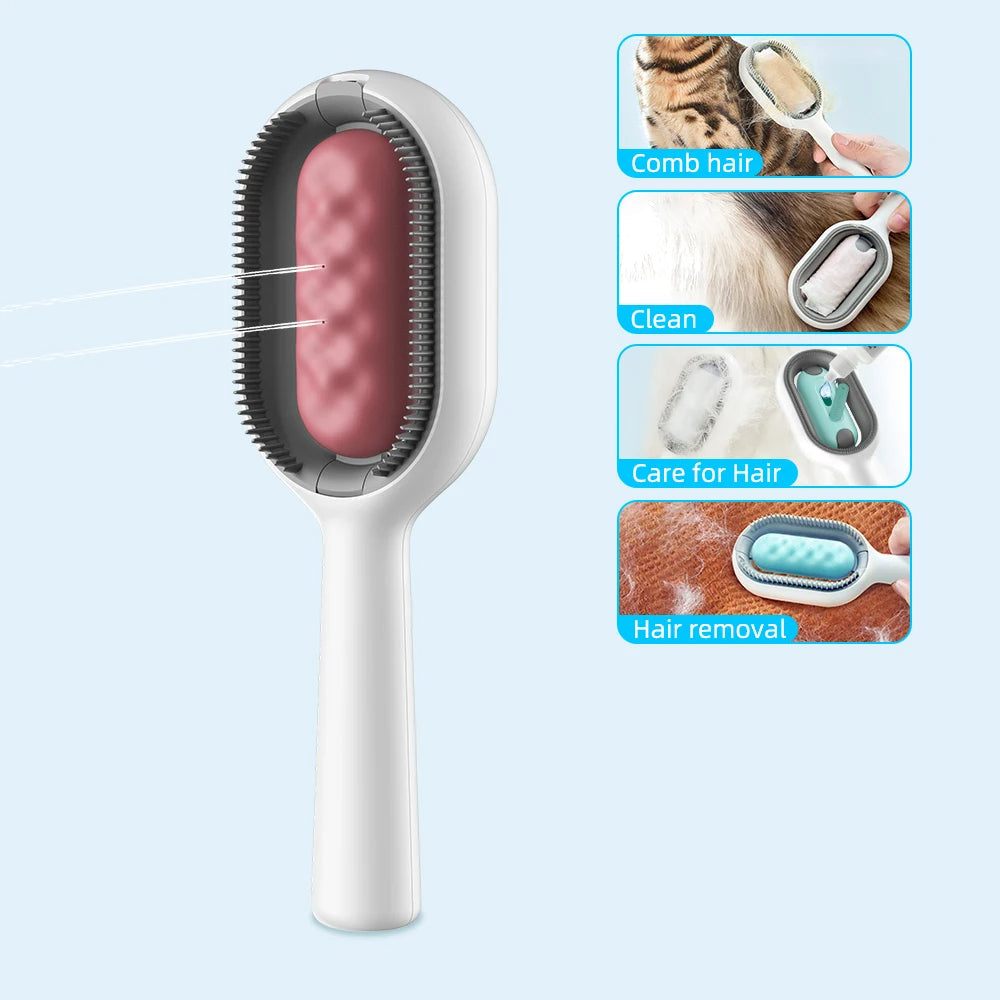 3-in-1 Kattenborstel met Waterreservoir – Verwijdert Losse Haren & Masseert